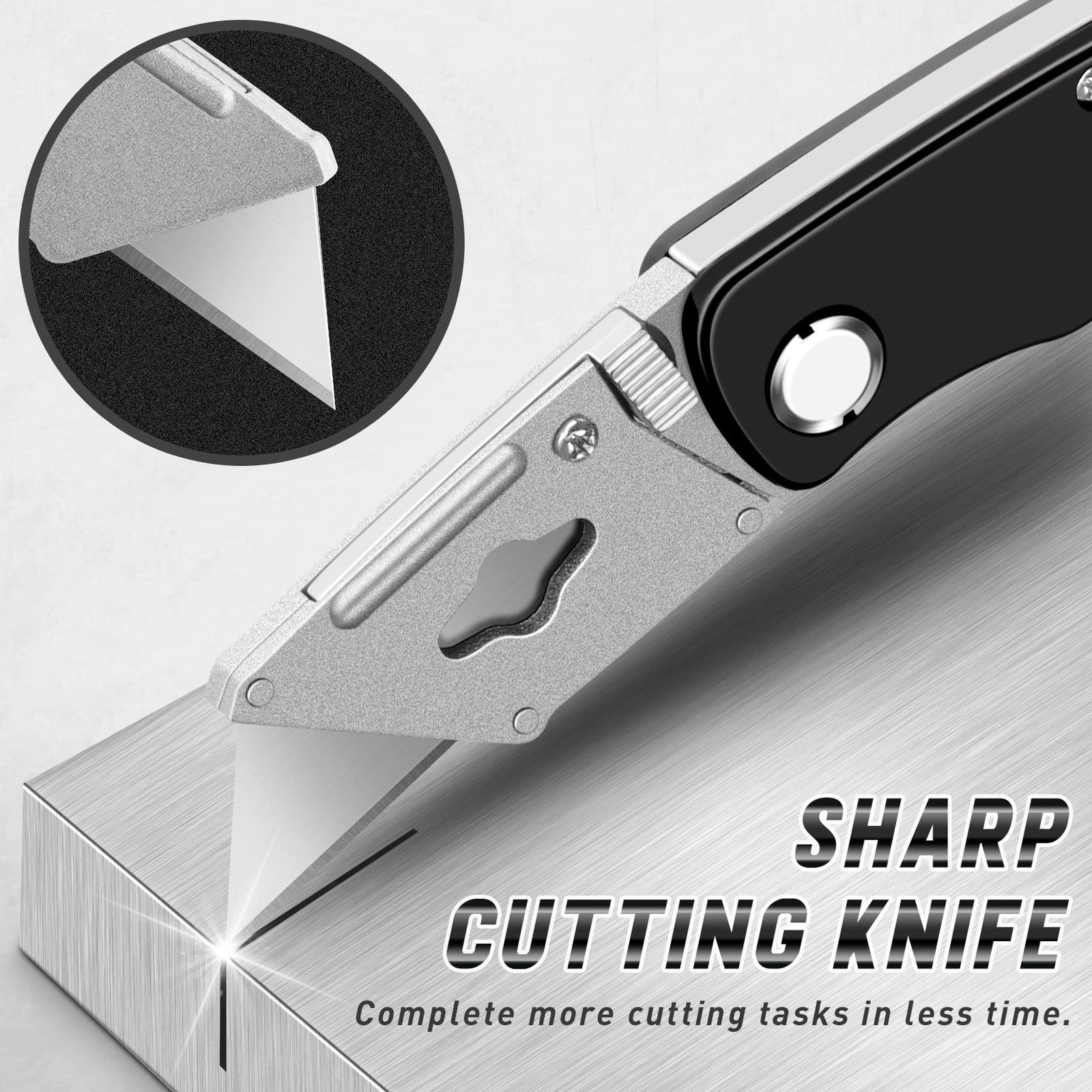 Folding Utility Knife Set 4Pc Box Cutter with 10 Extra Blades Razor Knife Kit