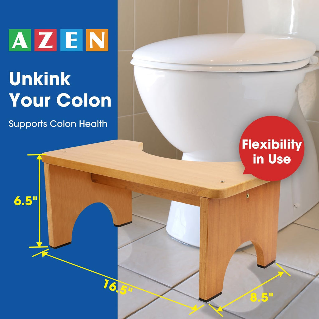 AZEN Toilet Stool Squat Adult, Wood Poop Stool for Bathroom Adults 7 Inch Height