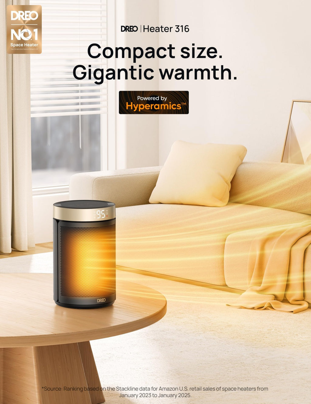 DREO Space Heater Portable 1500W Ceramic Fast Heat Thermostat Remote Home