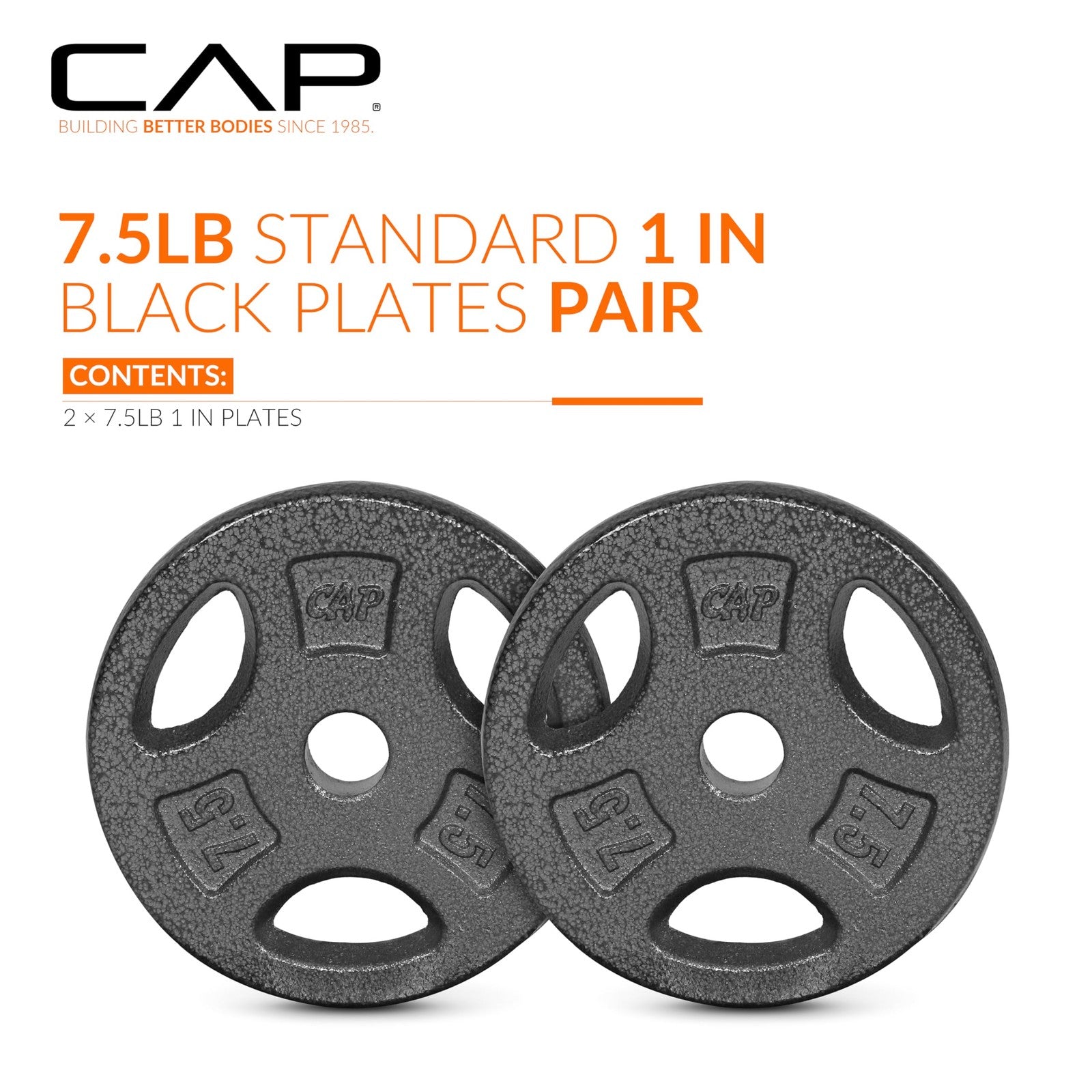 CAP Barbell Standard 1-Inch Grip Weight Plates 7.5 lbs BLACK, Pack (x2)