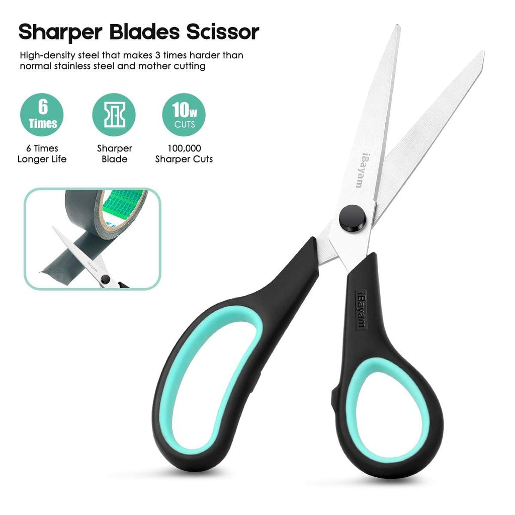 iBayam 3-Pack 8" Heavy Duty Scissors 2.5mm Sharp Blades Comfort Grip