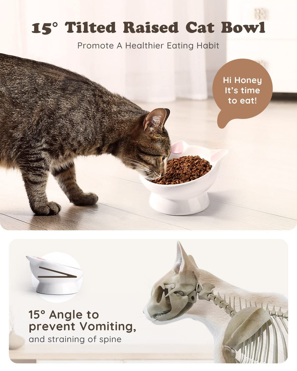 Raised Cat Food Bowl 5oz Ceramic 15° Tilt 5.3in Elevated Pink Kitten Small Dog