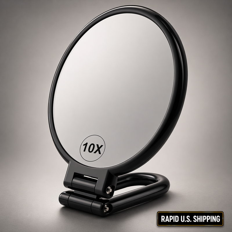 BOOMIBOO Handheld Magnifying Mirror 10X Foldable Travel Makeup Desk Vanity Black