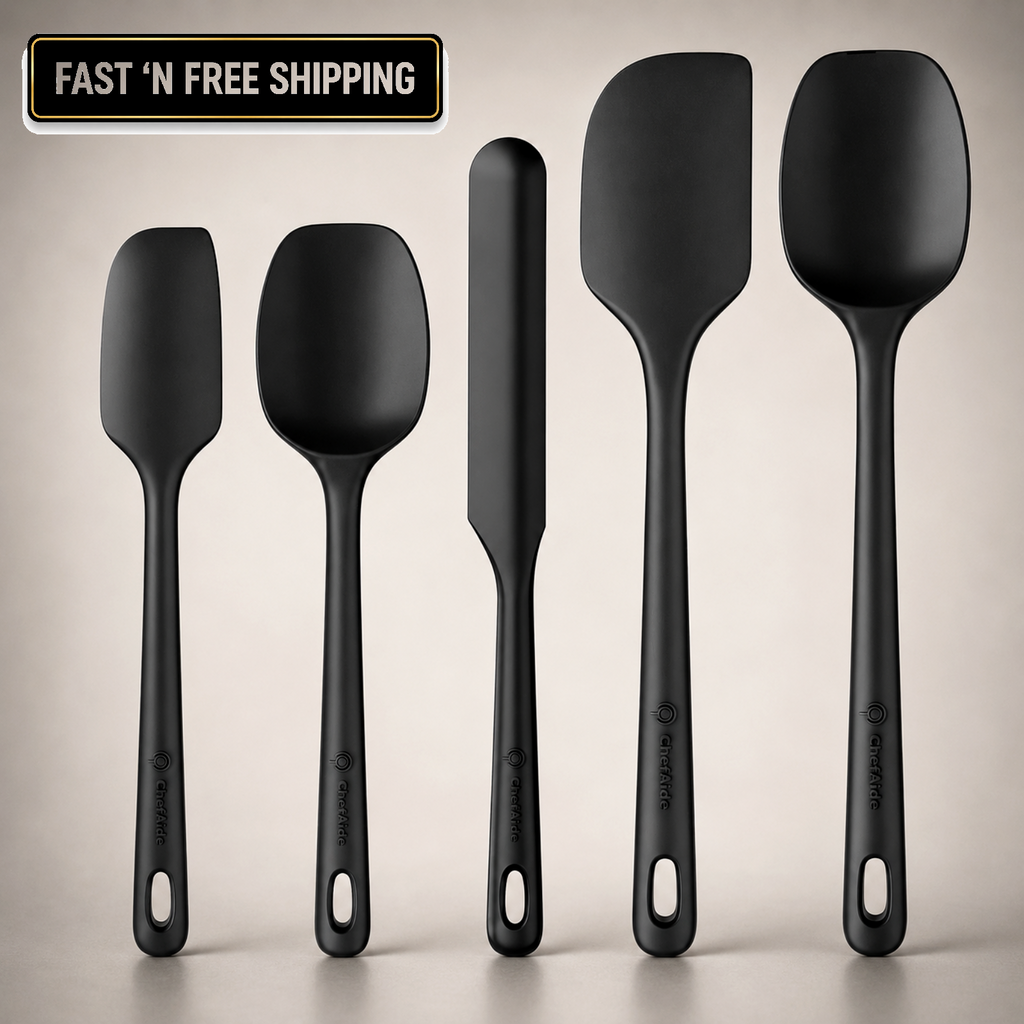 ChefAide 5PC Silicone Spatula Set Heat Resistant 600°F Nonstick Safe