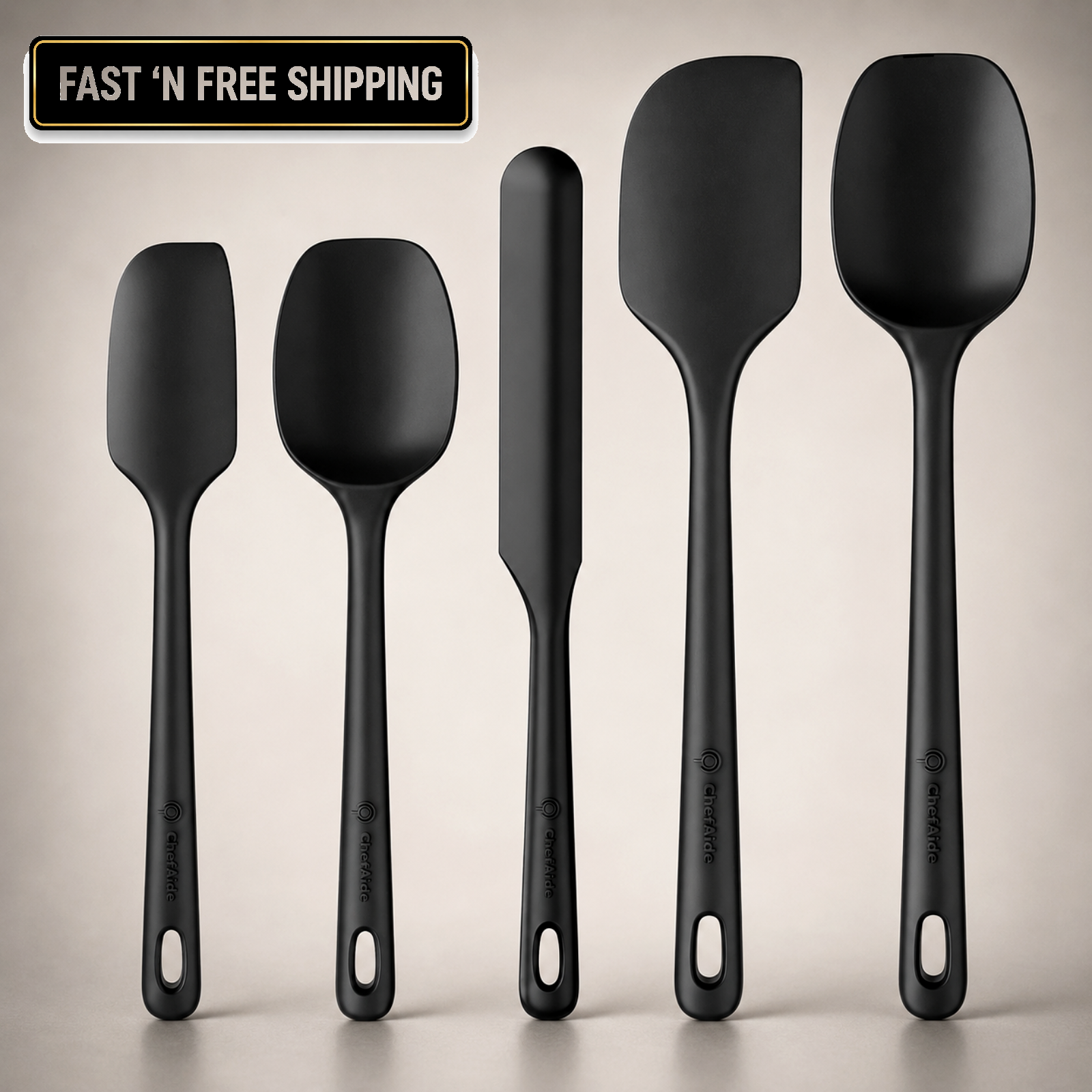 ChefAide 5PC Silicone Spatula Set Heat Resistant 600°F Nonstick Safe