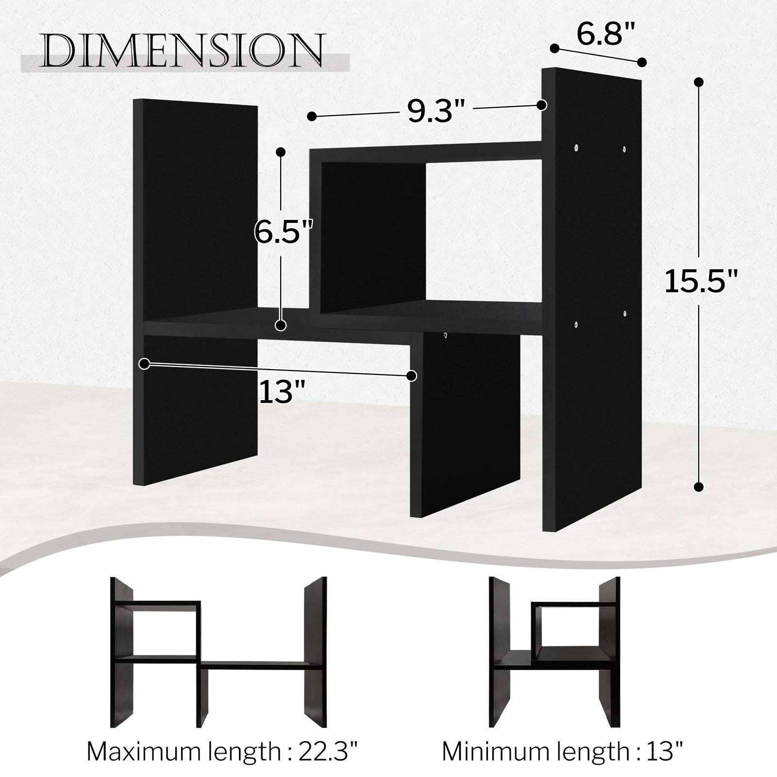 Adjustable Desktop Bookshelf Organizer MDF Desk Storage Shelf Black 24-60in
