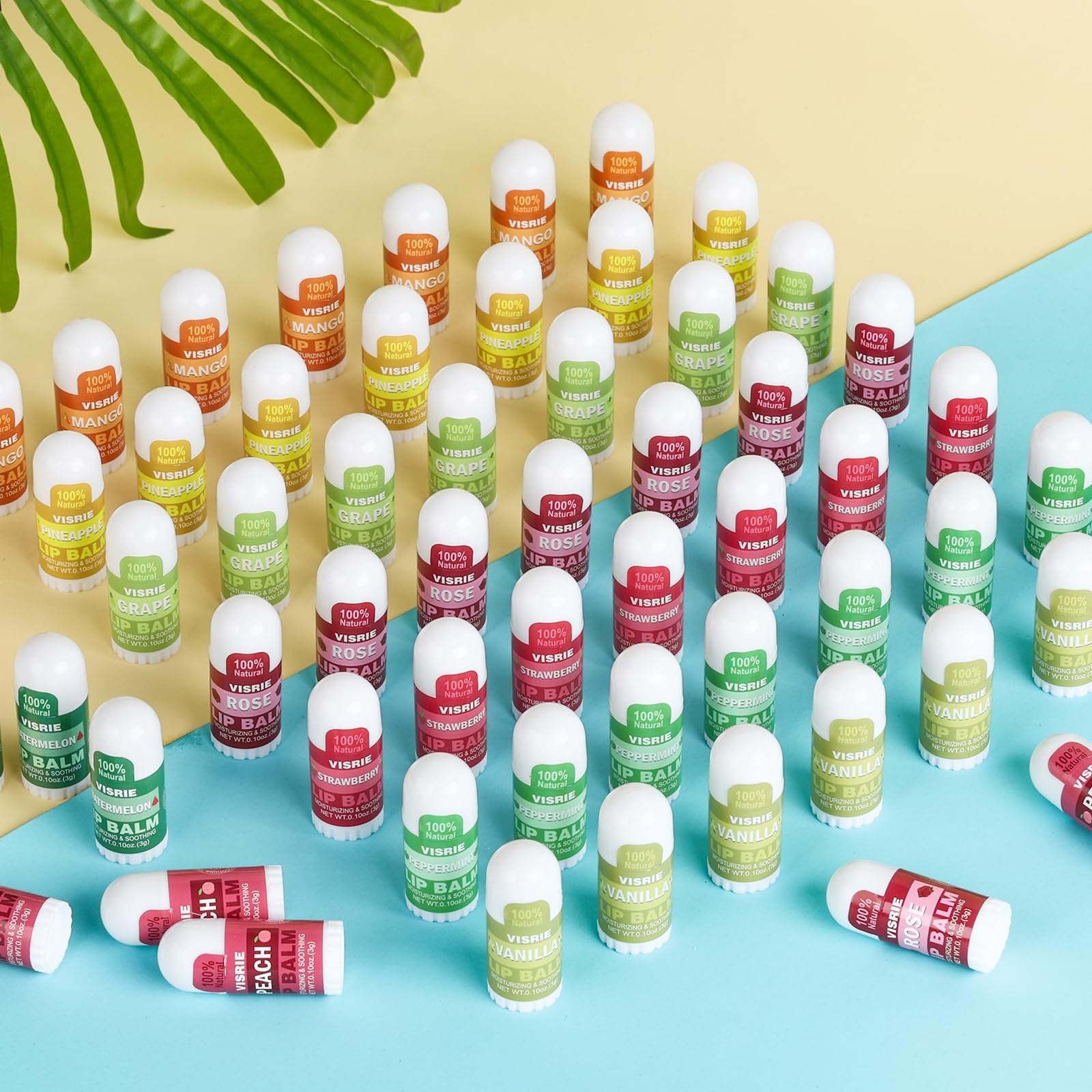 VISRIE 40 Pack Mini Lip Balm Bulk Set Moisturizing Vitamin E Beeswax Party Favor