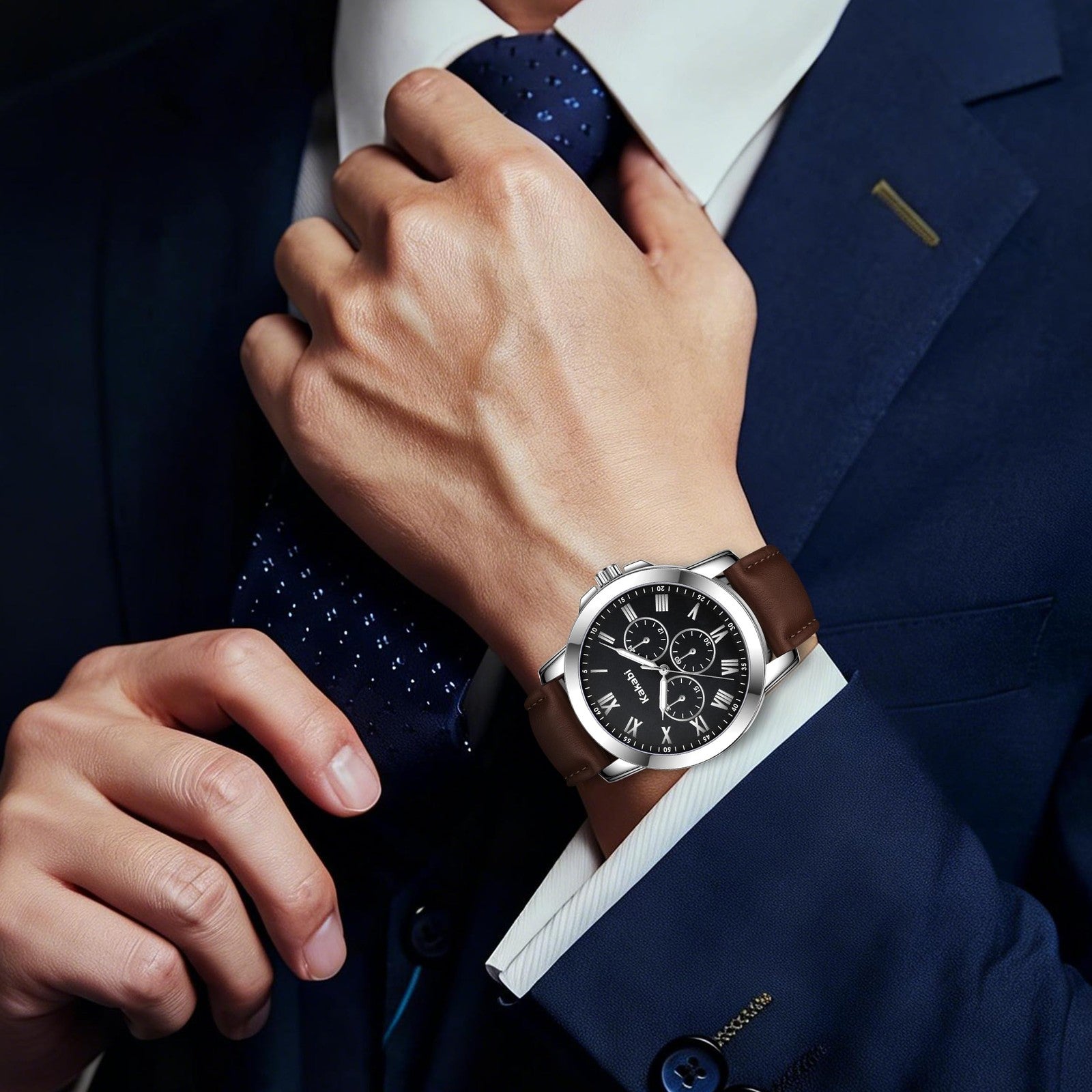 Mens Leather Dress Watch Quartz Roman Numeral Classic Business Watch Waterproof