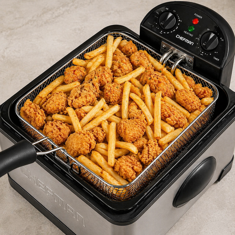 Deep Fryer XL 4.5L Stainless Steel Adjustable Temp Timer Family Cooking Kitchen