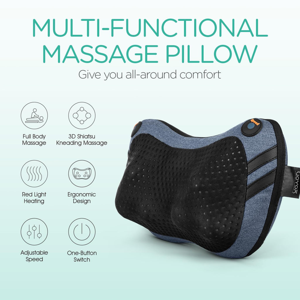 Shiatsu Neck Back Massager with Heat Deep Tissue Massage Pillow Portable
