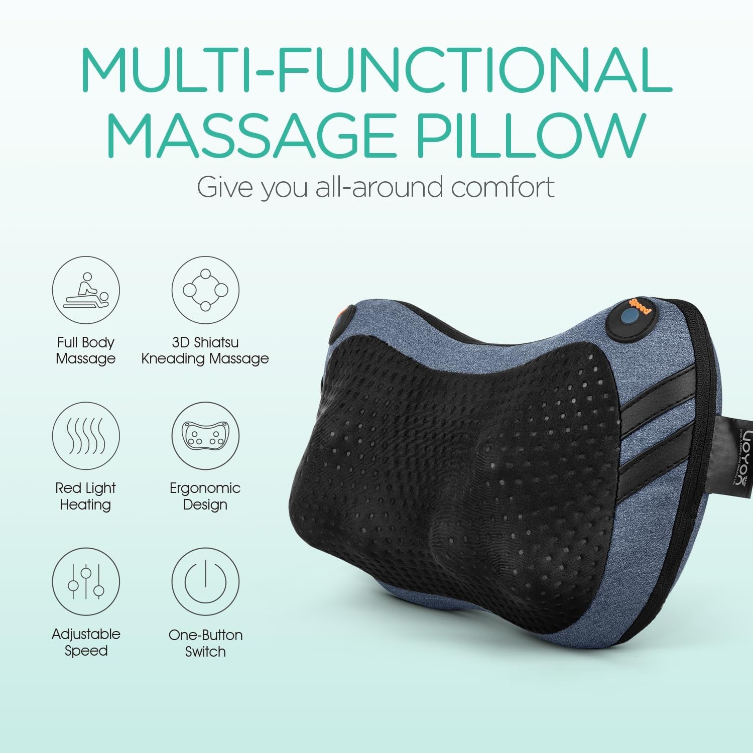 Shiatsu Neck Back Massager with Heat Deep Tissue Massage Pillow Portable