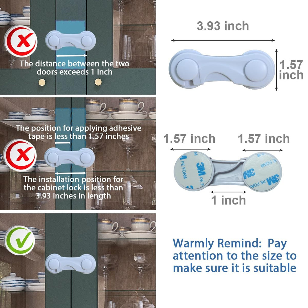 4 Pack Baby Proof Cabinet Door Locks White Adhesive Child Safety Latches 3.93"