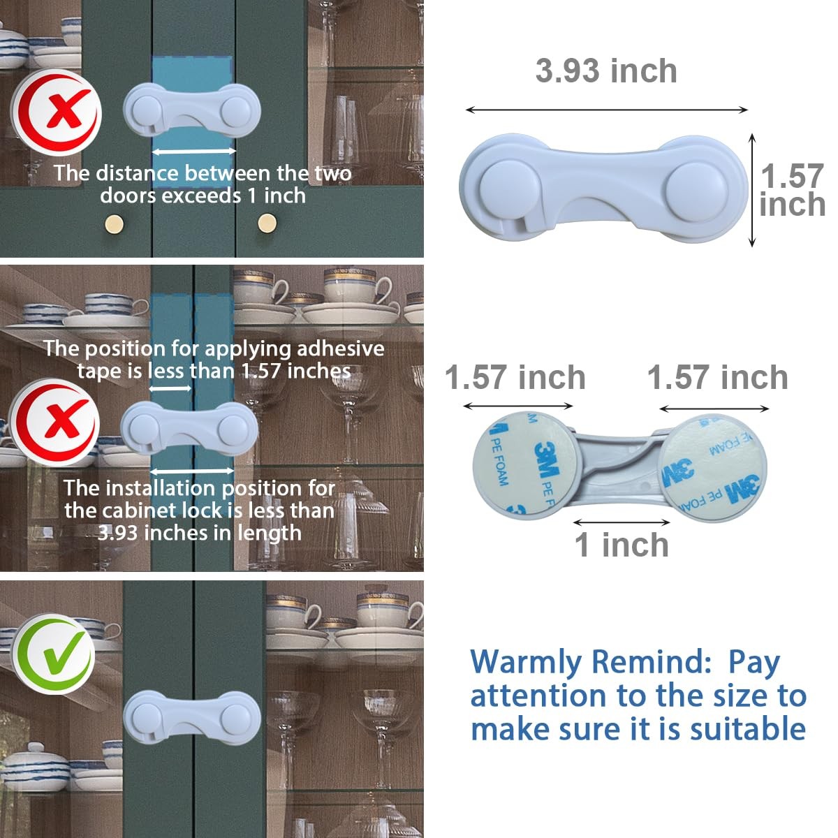 4 Pack Baby Proof Cabinet Door Locks White Adhesive Child Safety Latches 3.93"