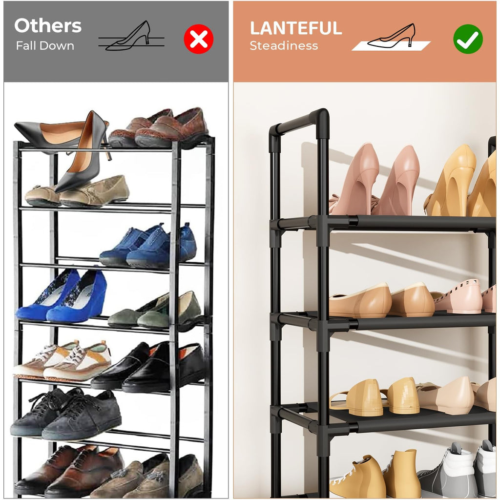 5 Tier Shoe Rack Organizer Narrow Entryway Shoe Shelf Storage with Hooks Black