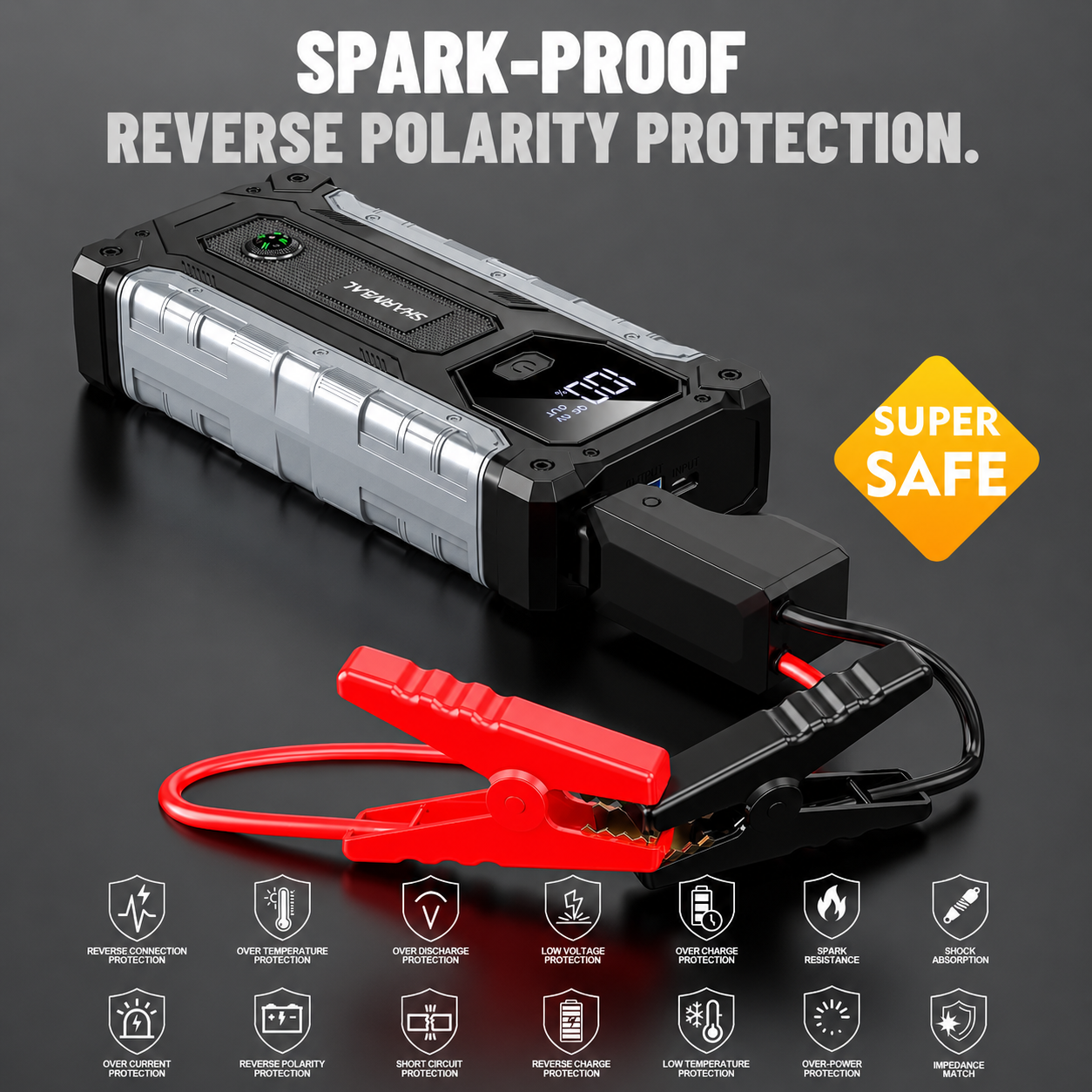 5000A Car Jump Starter 12V Battery Pack for 10.0L Gas & 9.0L Diesel