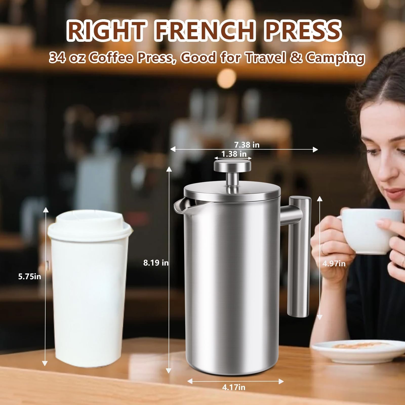 34oz Stainless Steel French Press Double-Wall Insulated 4 Cup Coffee Maker home