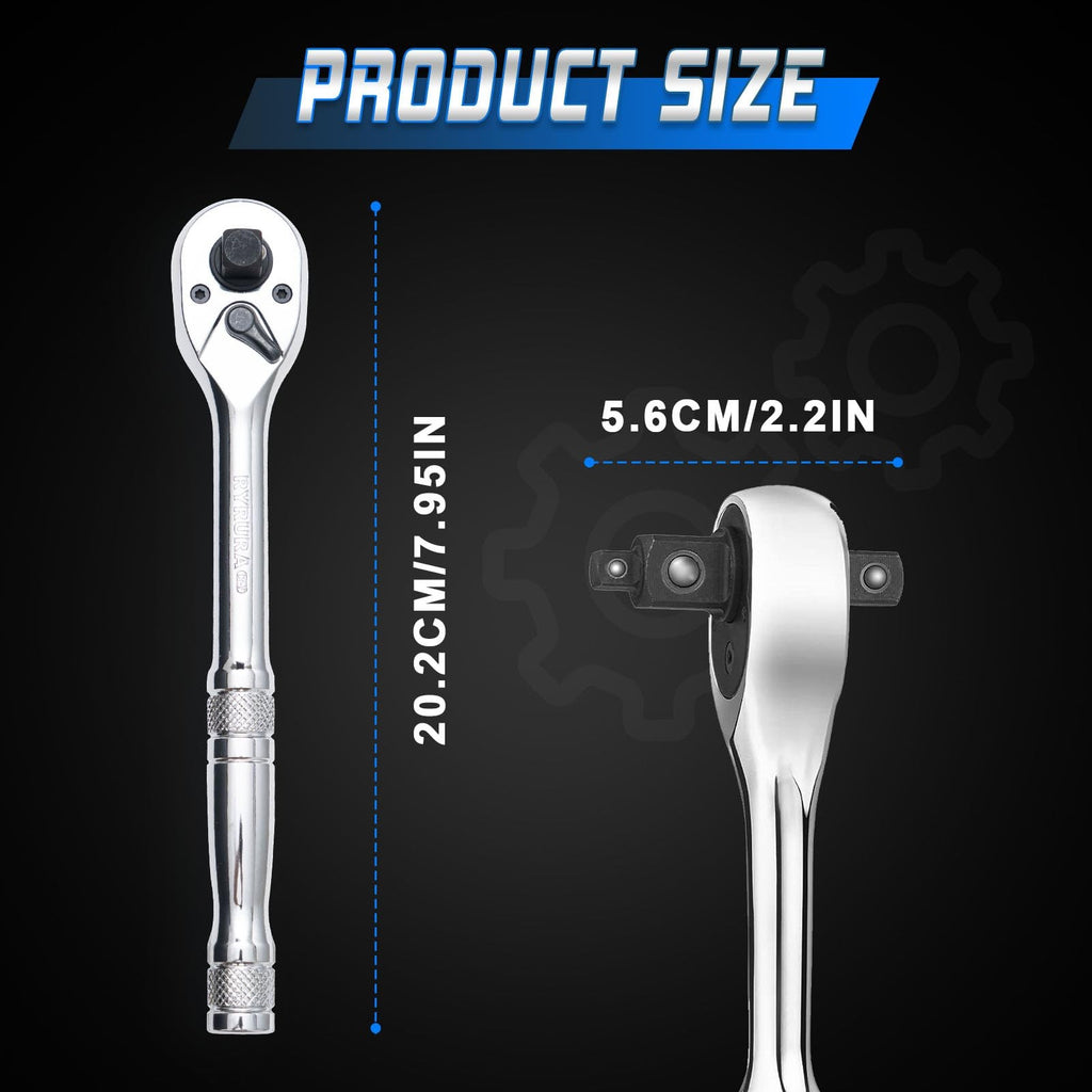 Ryrura 3-IN-1 Ratchet Handle,1/4",3/8",1/2 '' Drive- Wrench 72-Tooth Reversible