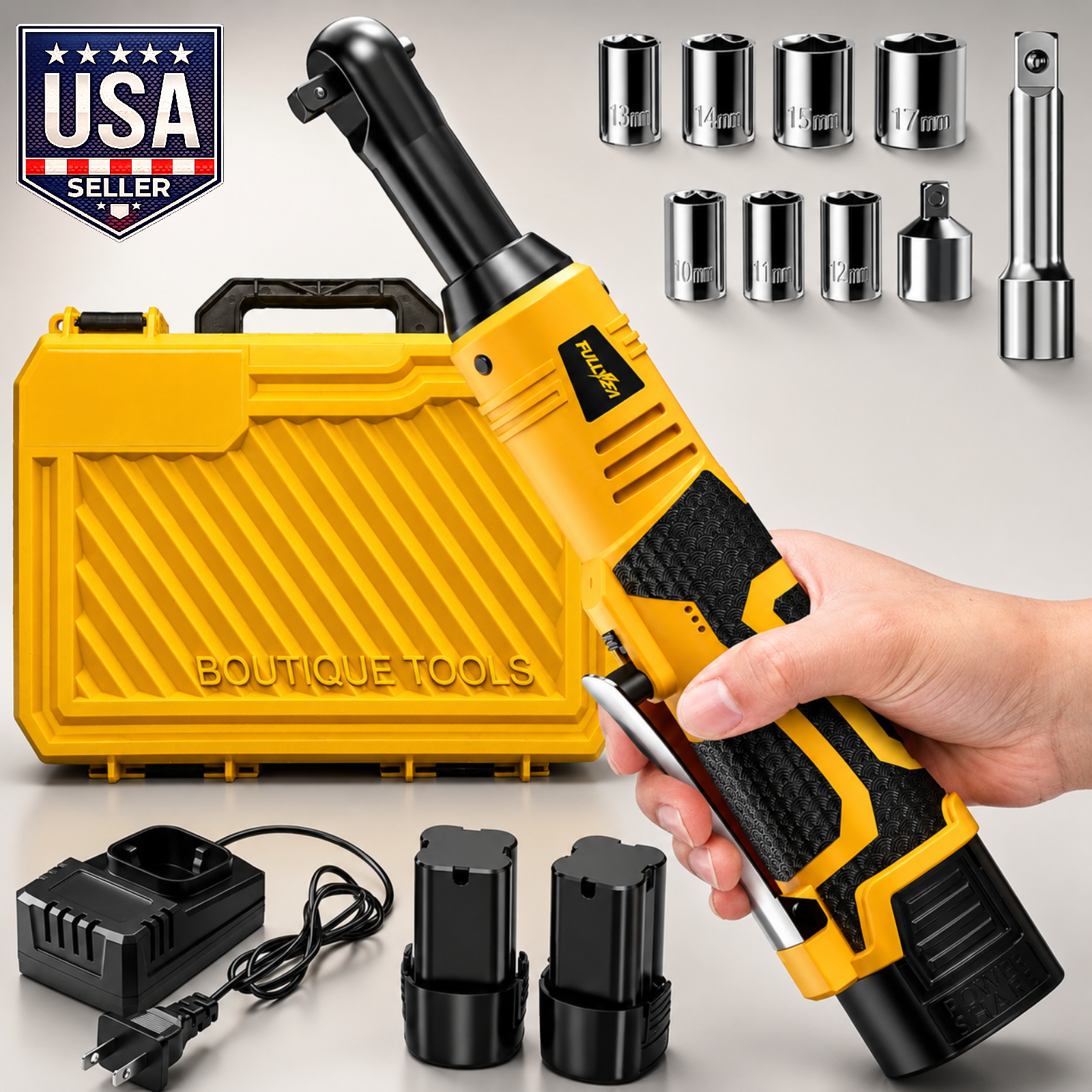 FULLYEA Cordless Electric Ratchet Wrench Set 550RPM 45Ft-lbs 16.8V Extd cordless