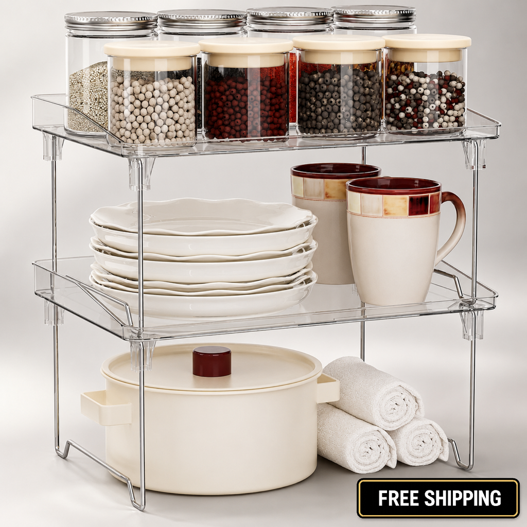 STARLATTA 2 Pcs Cabinet Organizer Shelf, Stackable Kitchen Counter Shelves,