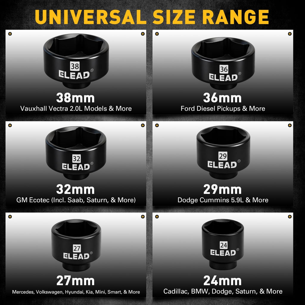 Oil Filter Socket Set 7pc 3/8" Drive Low Profile Tool for Car Oil Change