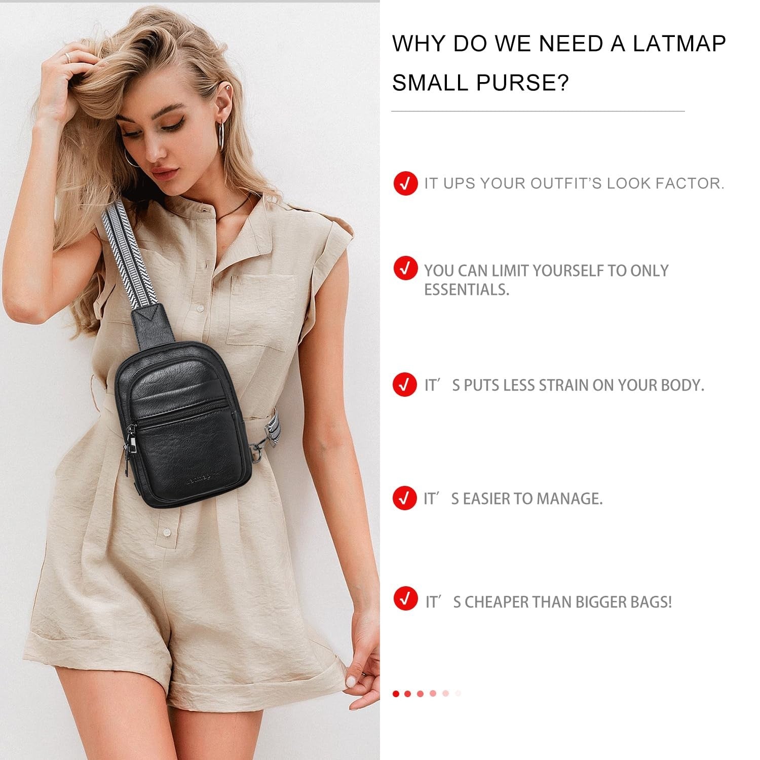 LATMAP 3L SMALL Sling Bag Fanny Packs For Women Men Mini Crossbody Chest Belt