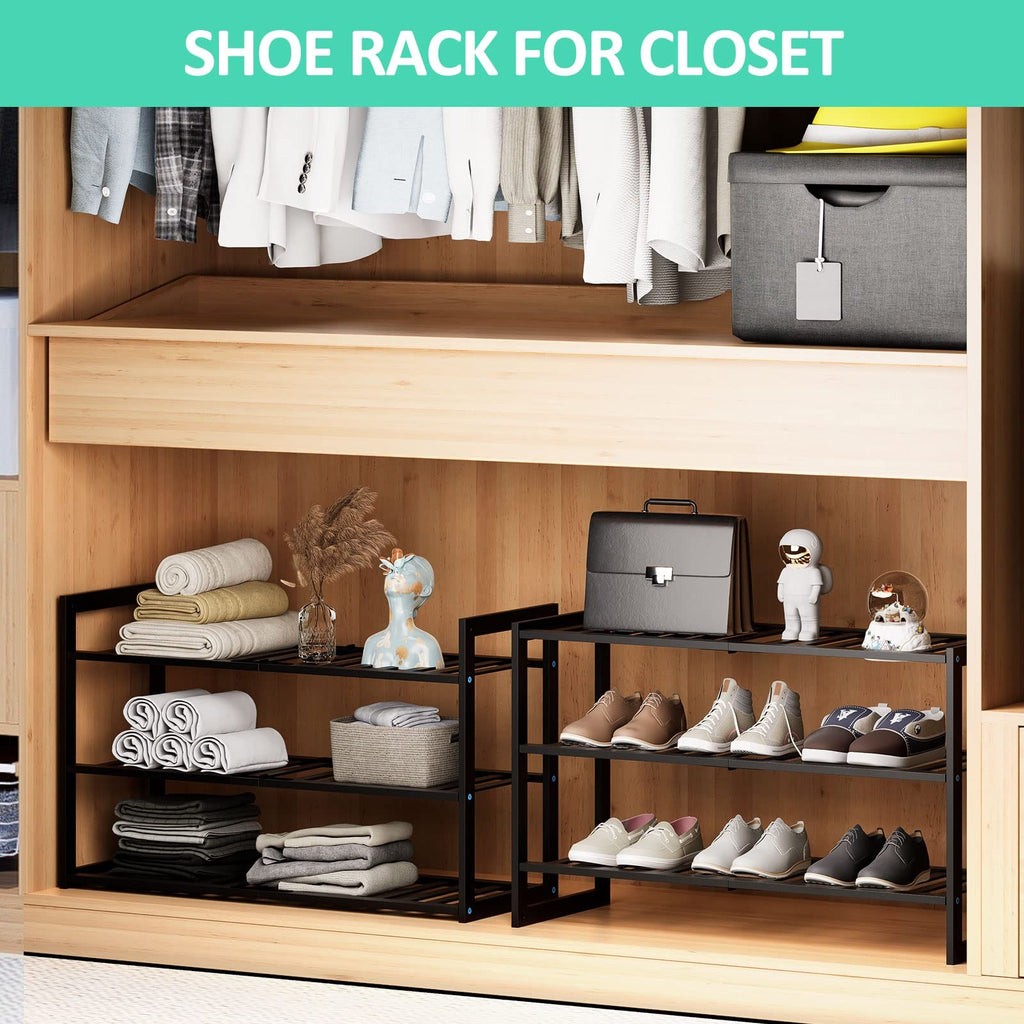 3 Tier Bamboo Shoe Rack for Entryway Closet Hallway Bedroom Garage Stackable