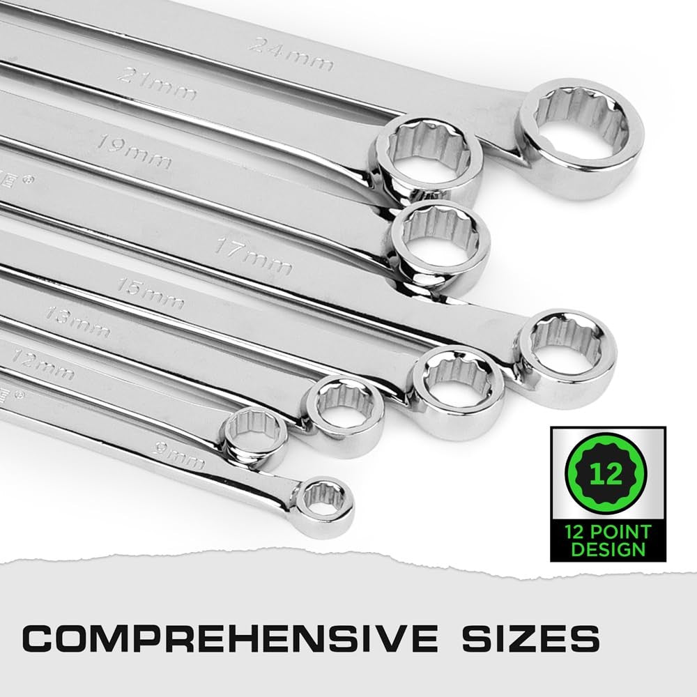 SWANLAKE 8-Pc Extra Long Double Box-End Wrench Set Metric 8-24mm CR-V Steel