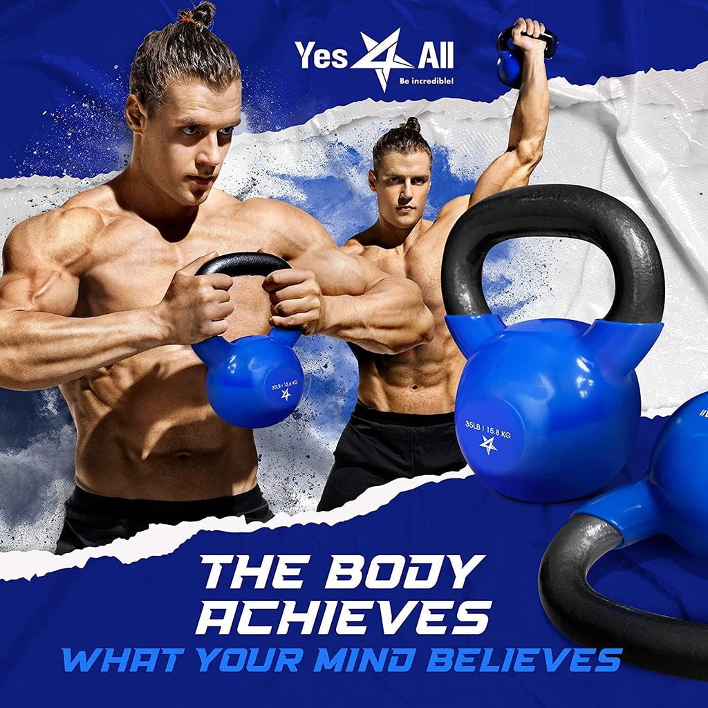 5 lb Vinyl Coated Cast Iron Strength Training Kettlebells for Home Gym Exercises