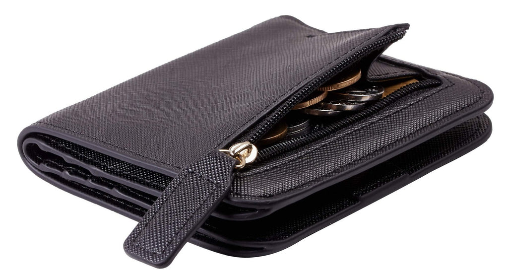 Toughergun Slim RFID Leather Wallet for Women Compact Bifold ID Coin Zipper