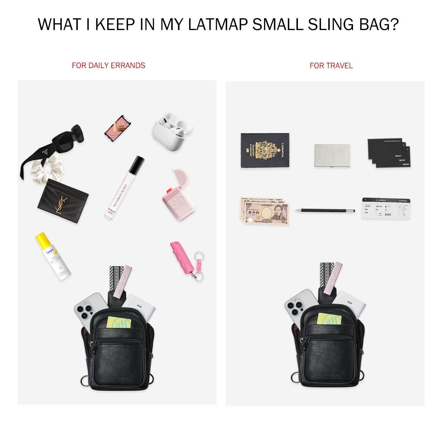 LATMAP 3L SMALL Sling Bag Fanny Packs For Women Men Mini Crossbody Chest Belt