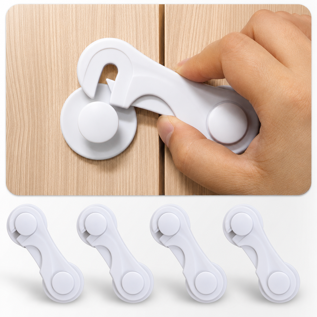4 Pack Baby Proof Cabinet Door Locks White Adhesive Child Safety Latches 3.93"