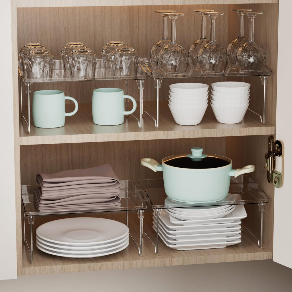 STARLATTA 2 Pcs Cabinet Organizer Shelf, Stackable Kitchen Counter Shelves,
