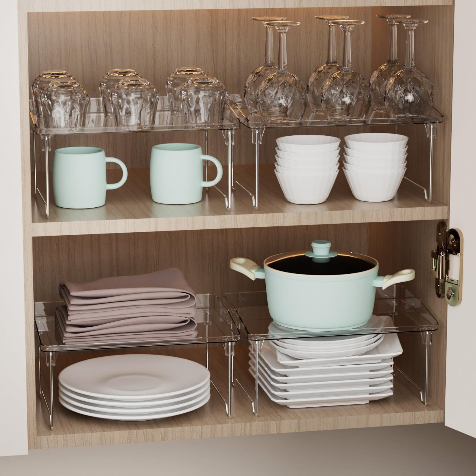 STARLATTA 2 Pcs Cabinet Organizer Shelf, Stackable Kitchen Counter Shelves,