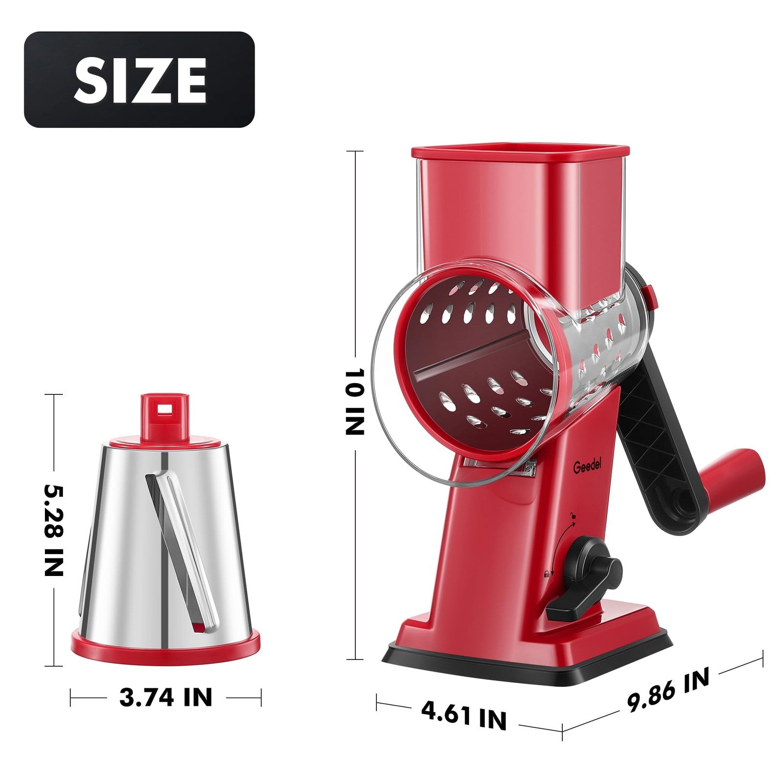Rotary Cheese Grater Vegetable Slicer Hand Crank Kitchen Shredder 4 Blade