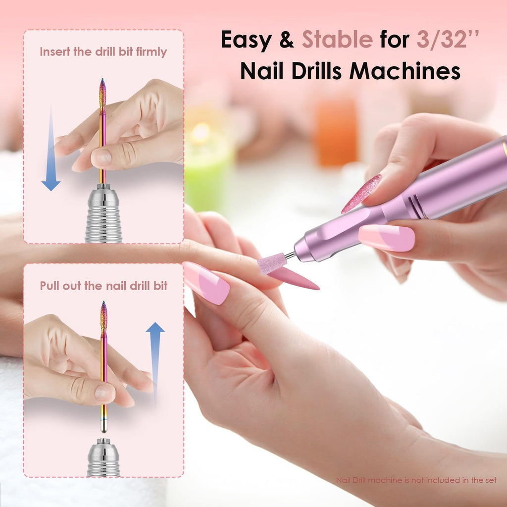 26PCS Nail Drill Bits Set with Holder Case, 3/32 inch Ceramic Safety Bits
