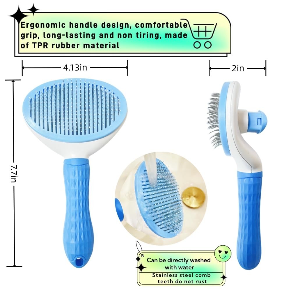 JRKOETY Cat Brush Self Cleaning Ergonomic Handle, Slicker Cat Brush with Release