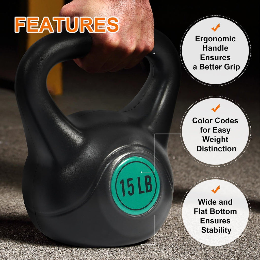 Fitvids Kettlebell Set 3 Piece 5lb 10lb 15lb Weights for Strength Training Home