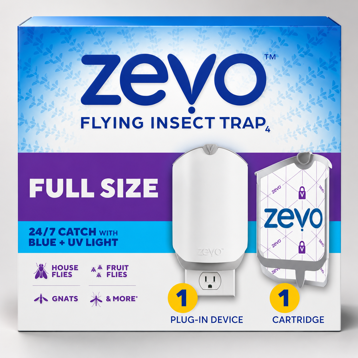 Zevo Flying Insect Trap Full Size Plug-In + 1 Cartridge Flies Gnats Indoor