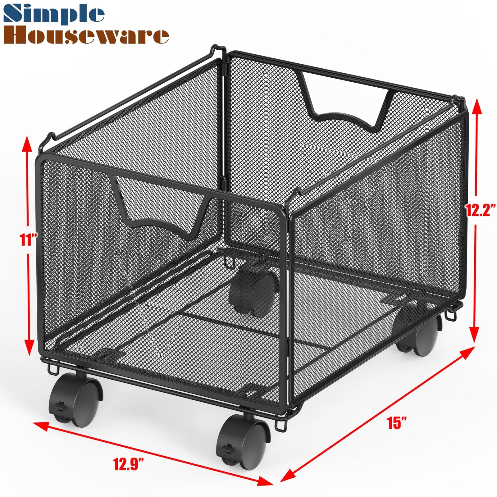 Simple Houseware Stackable Mesh Hanging File Folder Organizer with Wheels, Black