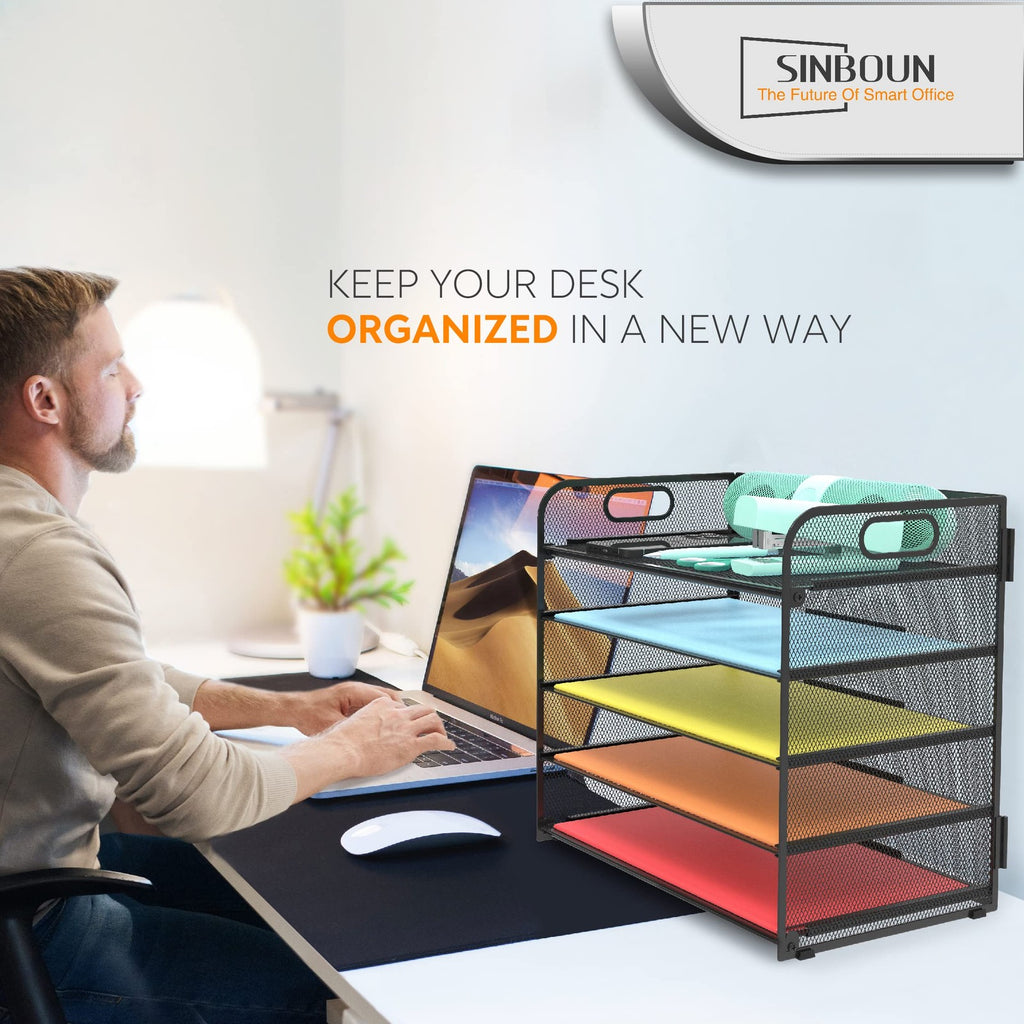Letter Tray Paper Organizer 5-Tier Desk File Organizer Paper Holder with Handle.