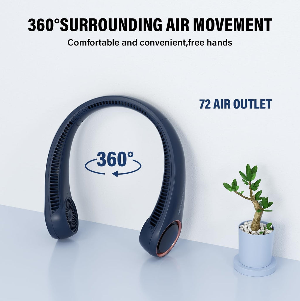 Morelax Bladeless Neck Fan Rechargeable 360 Cooling Hands-Free Quiet Travel