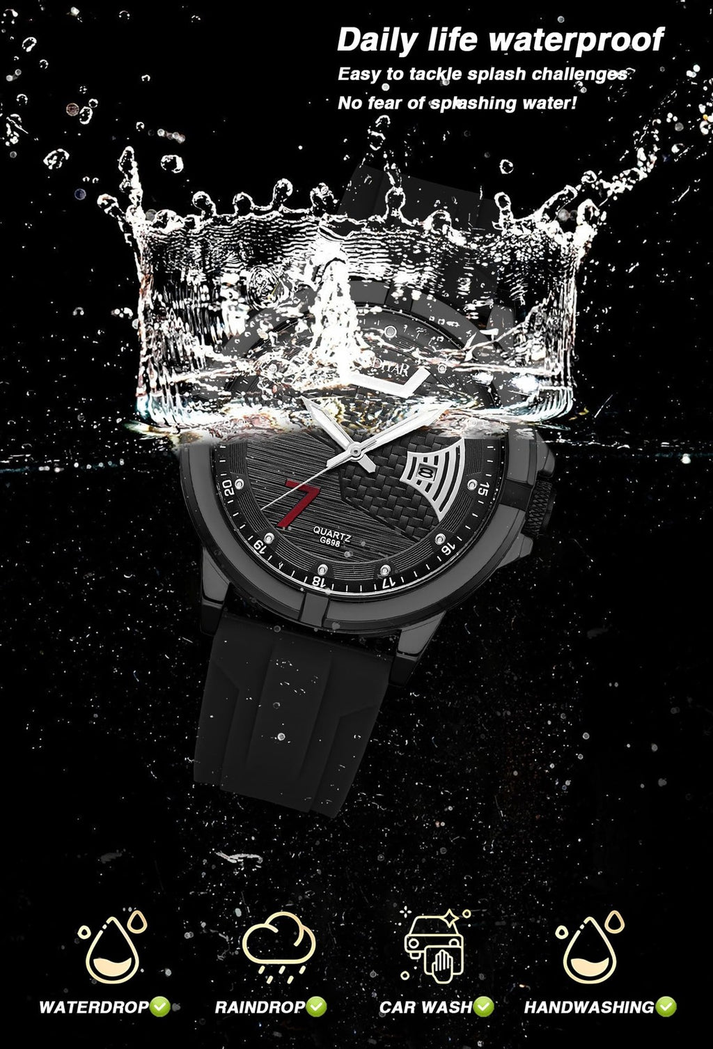 EAJOMIN Fashion Analog Watch for Men Waterproof Quartz Watch with Silicone Band.