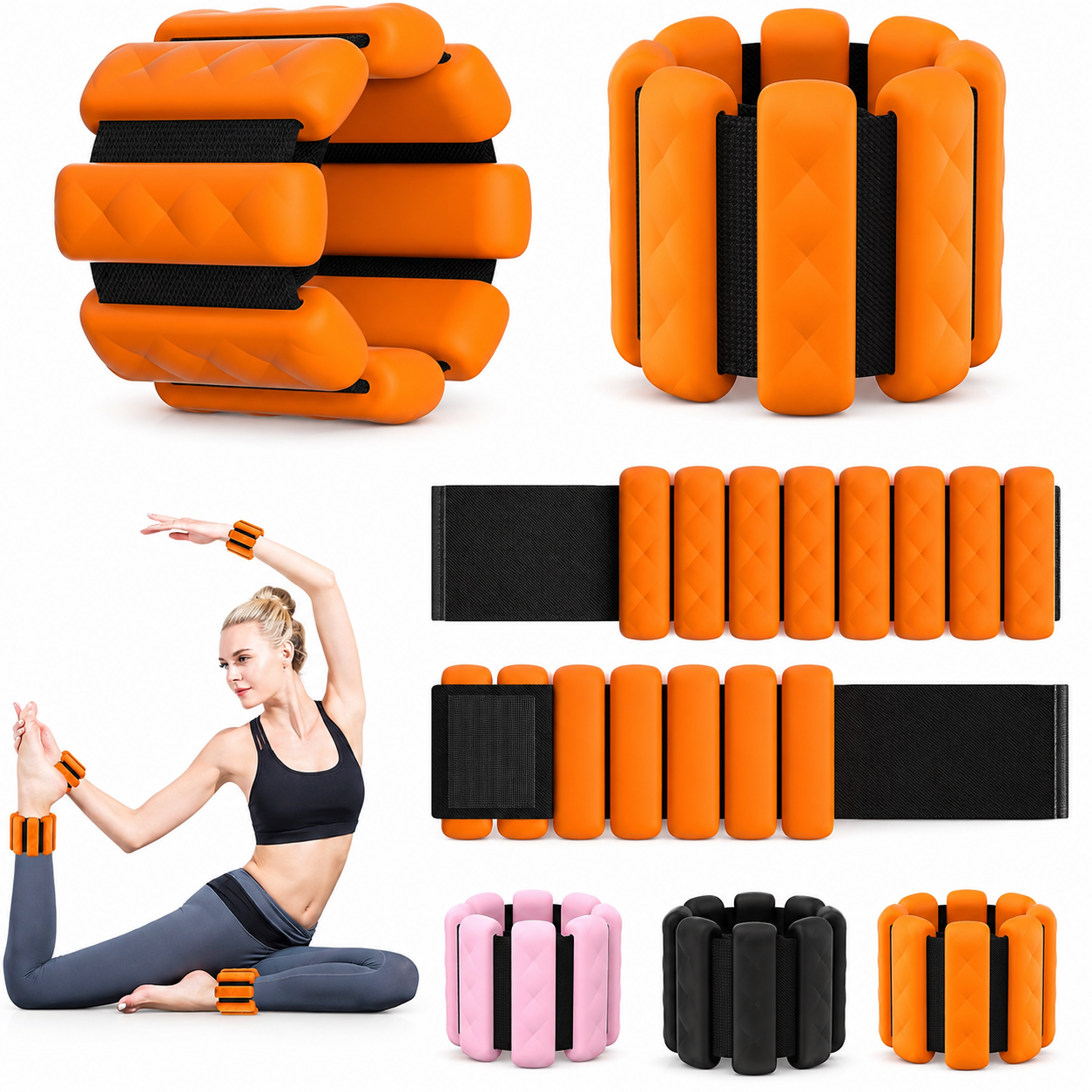 Pilates Wrist & Ankle Weights 2LB Adjustable Bangles Set for Training